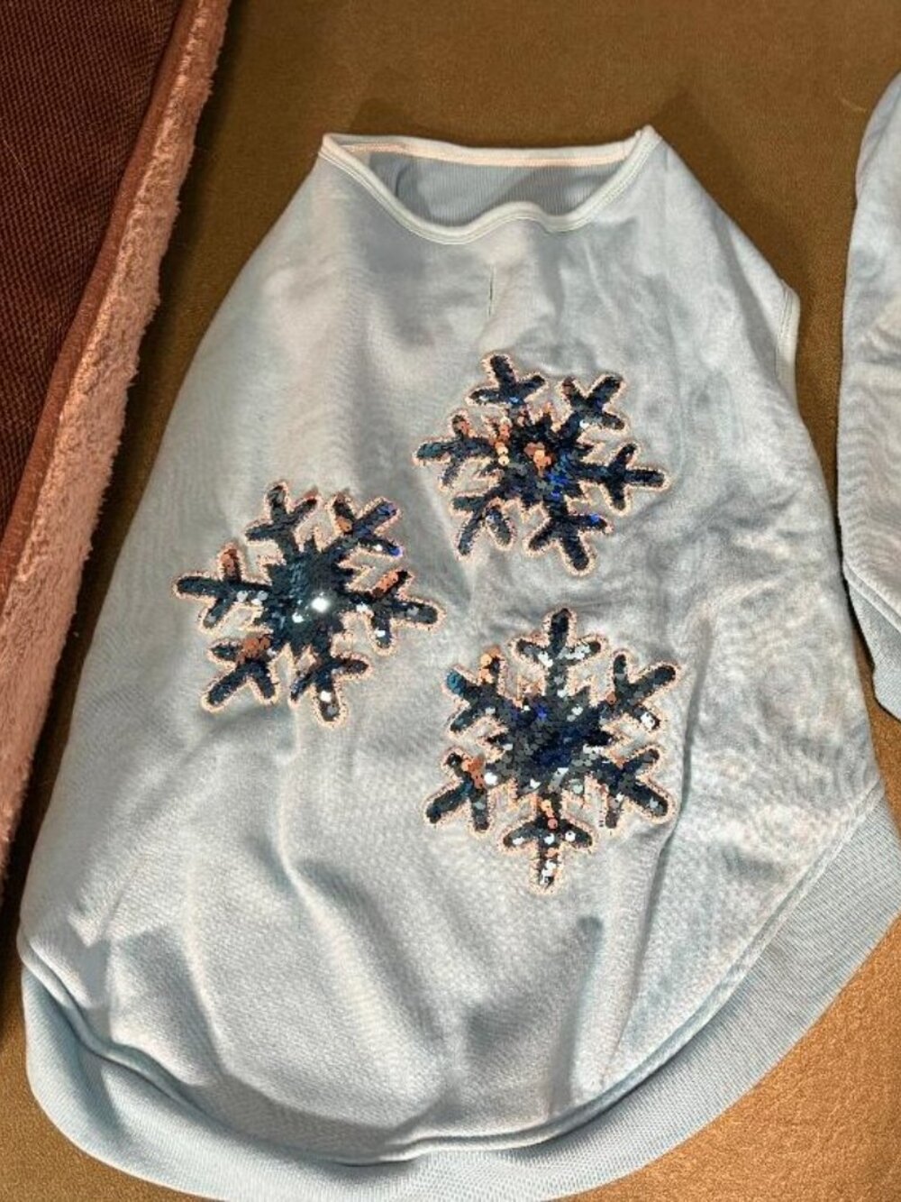 Dog Fleece Sweater - Blue with Snowflakes (Size L)